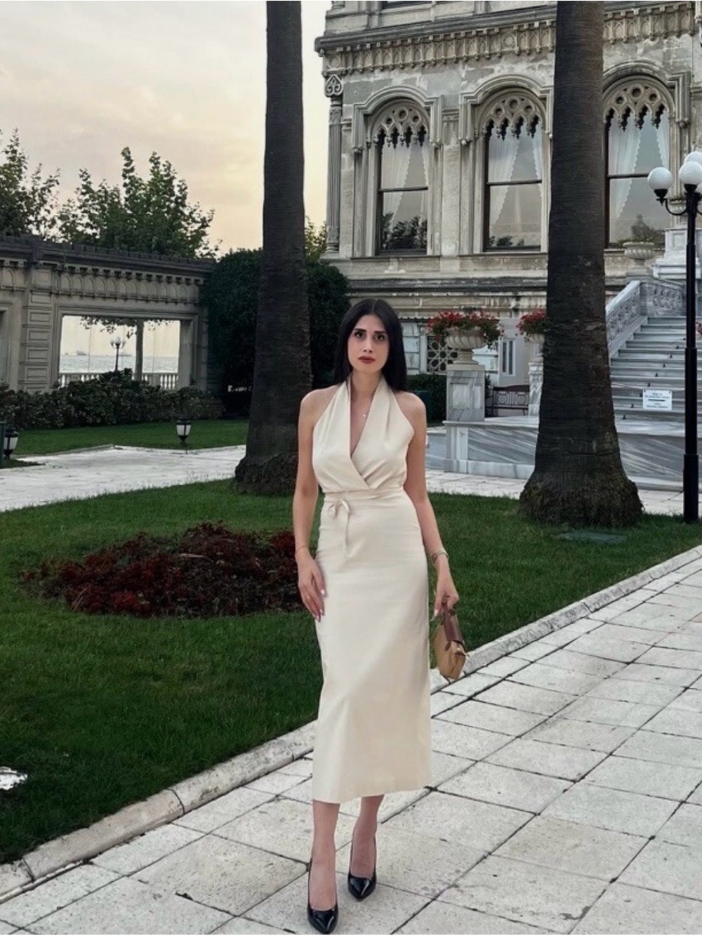 NWT Zara Sleeveless Halter Wrap Midi Dress in Cream Sundress Wrap Waist - Picture 5 of 13